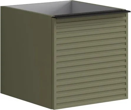 Cassettiera Pixel con 1 cassetto frontale Stripes laccato opaco verde salvia e maniglia alluminio nero opaco L.40 H.40 P.45,5 cm.