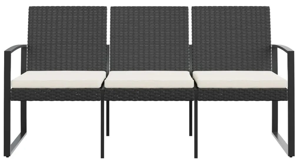 Panca da giardino a 3 posti con cuscini in rattan pp nero
