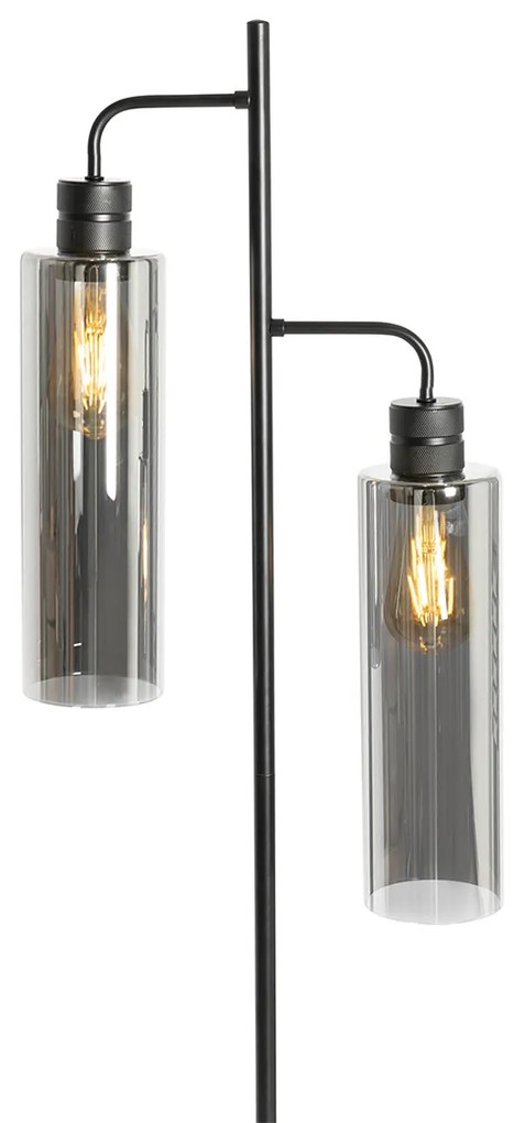 Lampada da terra moderna nera con vetro fumé 2 luci - Stavelot