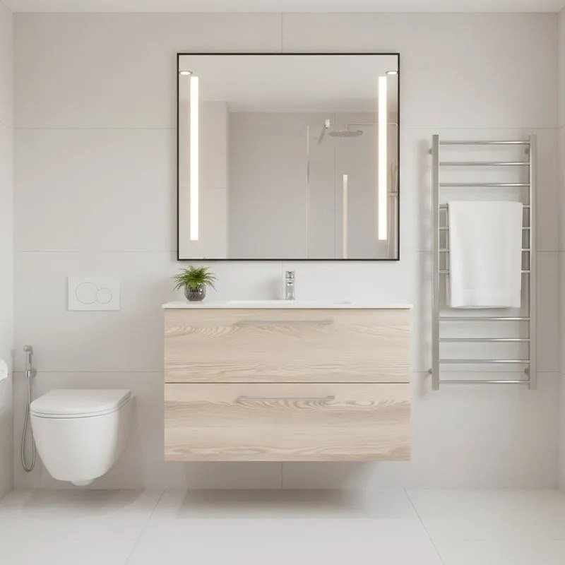 Mobile da bagno sospeso sotto lavabo Remix L 46 x H 50 x P 50 cm bianco, 2 cassetti rovere ribeira