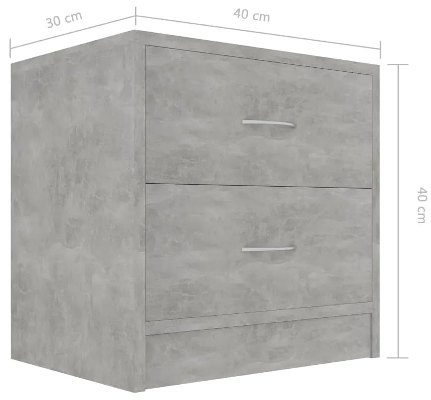 Comodini 2 pz Grigio Cemento 40x30x40 cm in Legno Multistrato