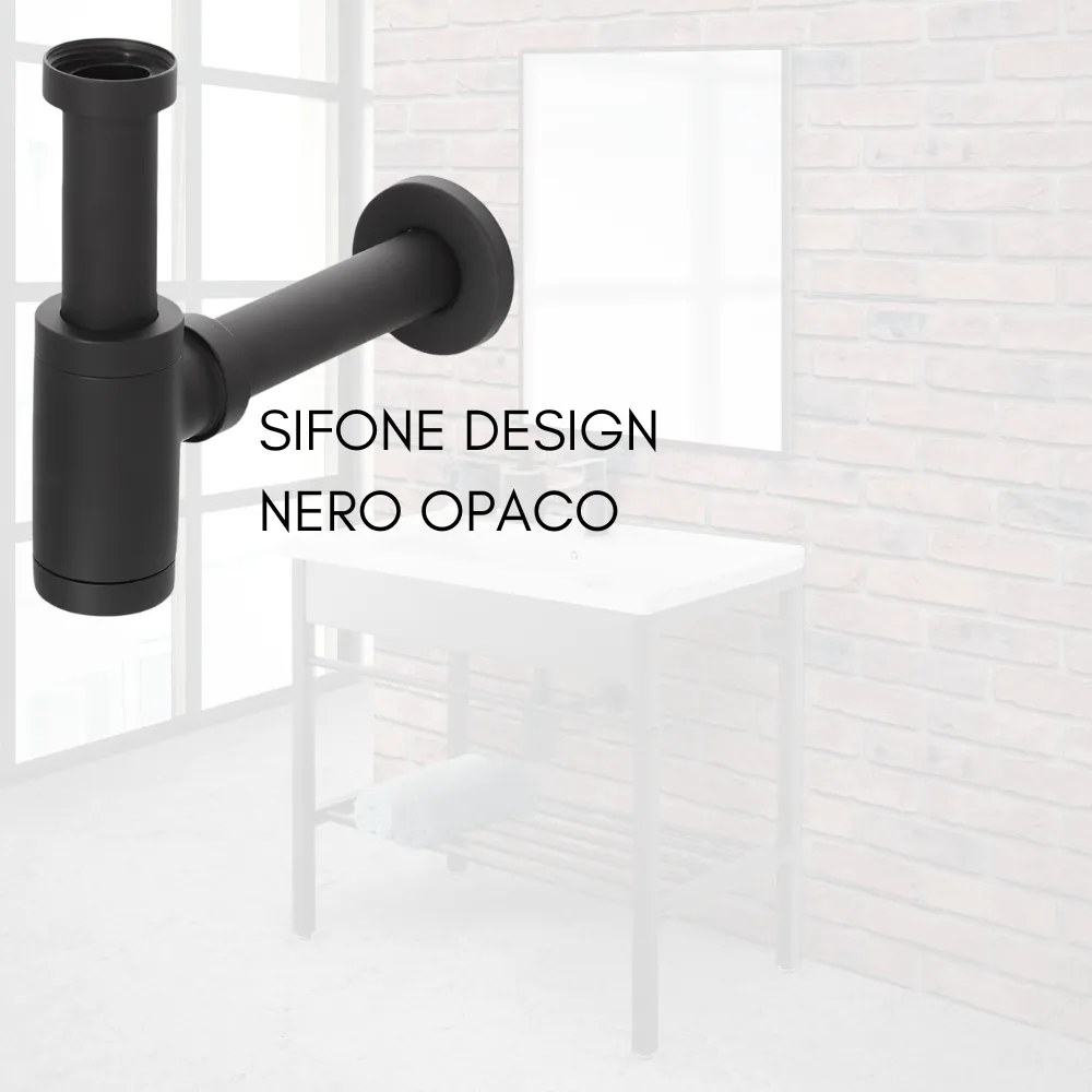 Mobile Bagno con Lavabo in Ceramica, Specchio e Sifone, Vano Portaoggetti, in Acciaio - 80 cm Nero