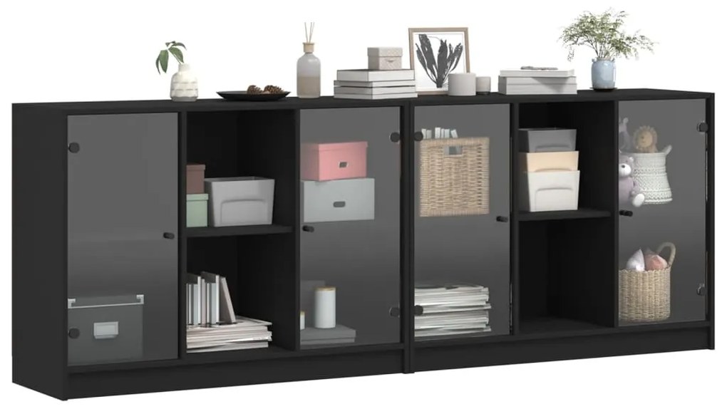 Libreria con ante nera 204x37x75 cm in legno multistrato