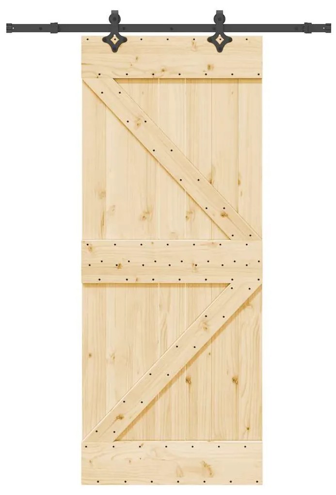 Porta Scorrevole Con Set Hardware 85x210 Cm Legno Massello Pino /
