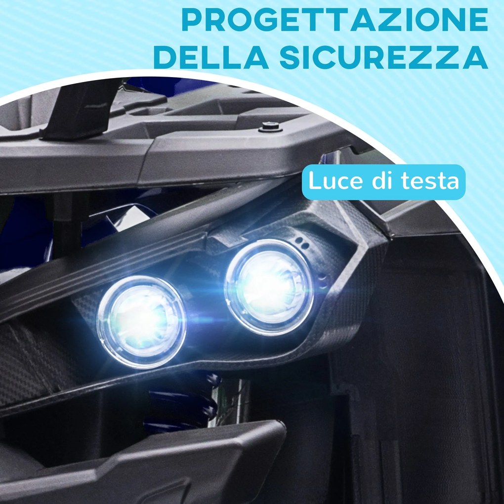 Quad Elettrico per Bambini 3-5 Anni a 12V con Fari e Pedale, in PP e Metallo 100x65x73 cm, Blu...