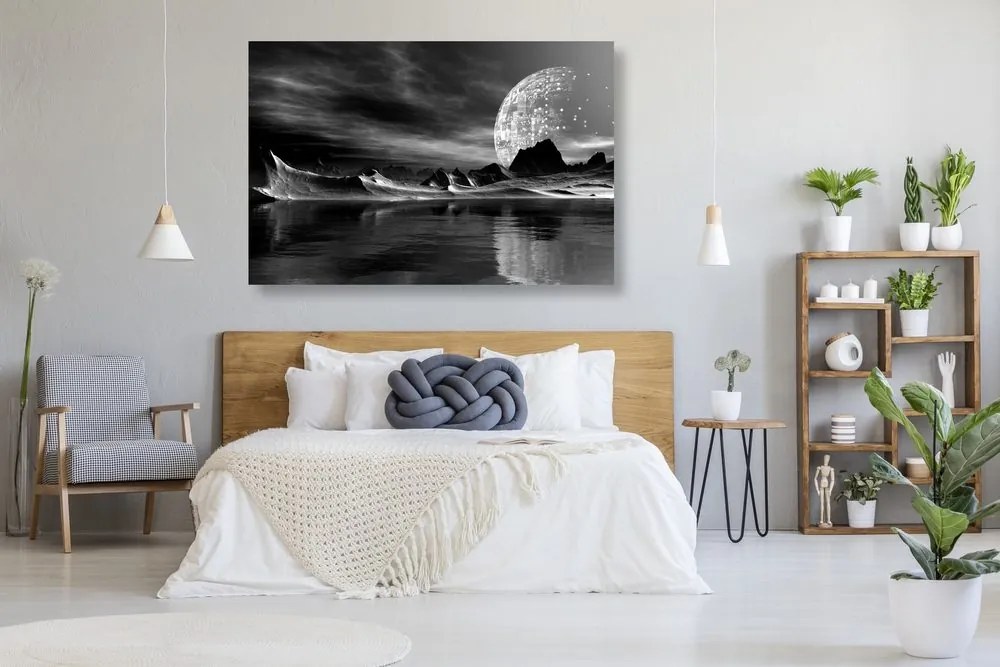 Quadro su tela – Paesaggio futuristico in bianco e nero