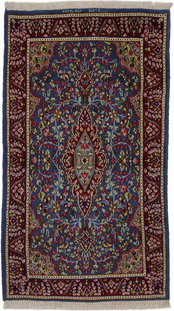 Kerman Tappeto 170x80 Blu (Iran) Annodato A Mano