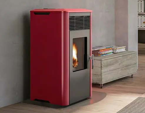 Royal Ilena Air 80 Stufa A Pellet Ad Aria Con Top In Ceramica 8kw Serbatoio 15kg 46x49x97 Cm In Acciaio Rosso Bordeaux