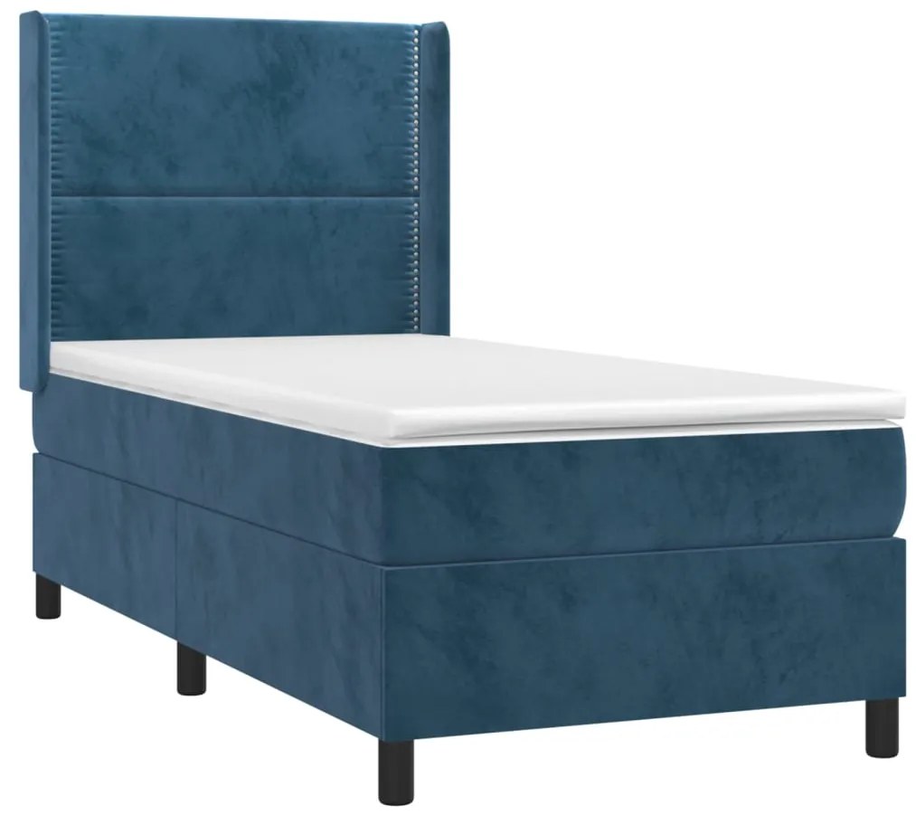 Letto a molle con materasso e led blu scuro 80x200cm in velluto