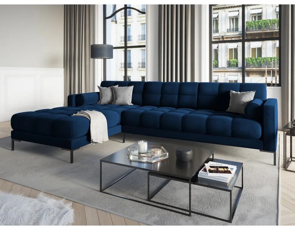 Divano angolare in velluto blu scuro, angolo sinistro Bali - Cosmopolitan Design