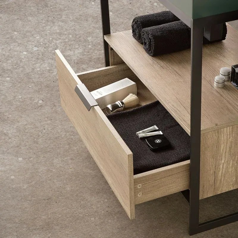 Mobile bagno a terra 75 cm nero con lavabo verde e specchio Kubic