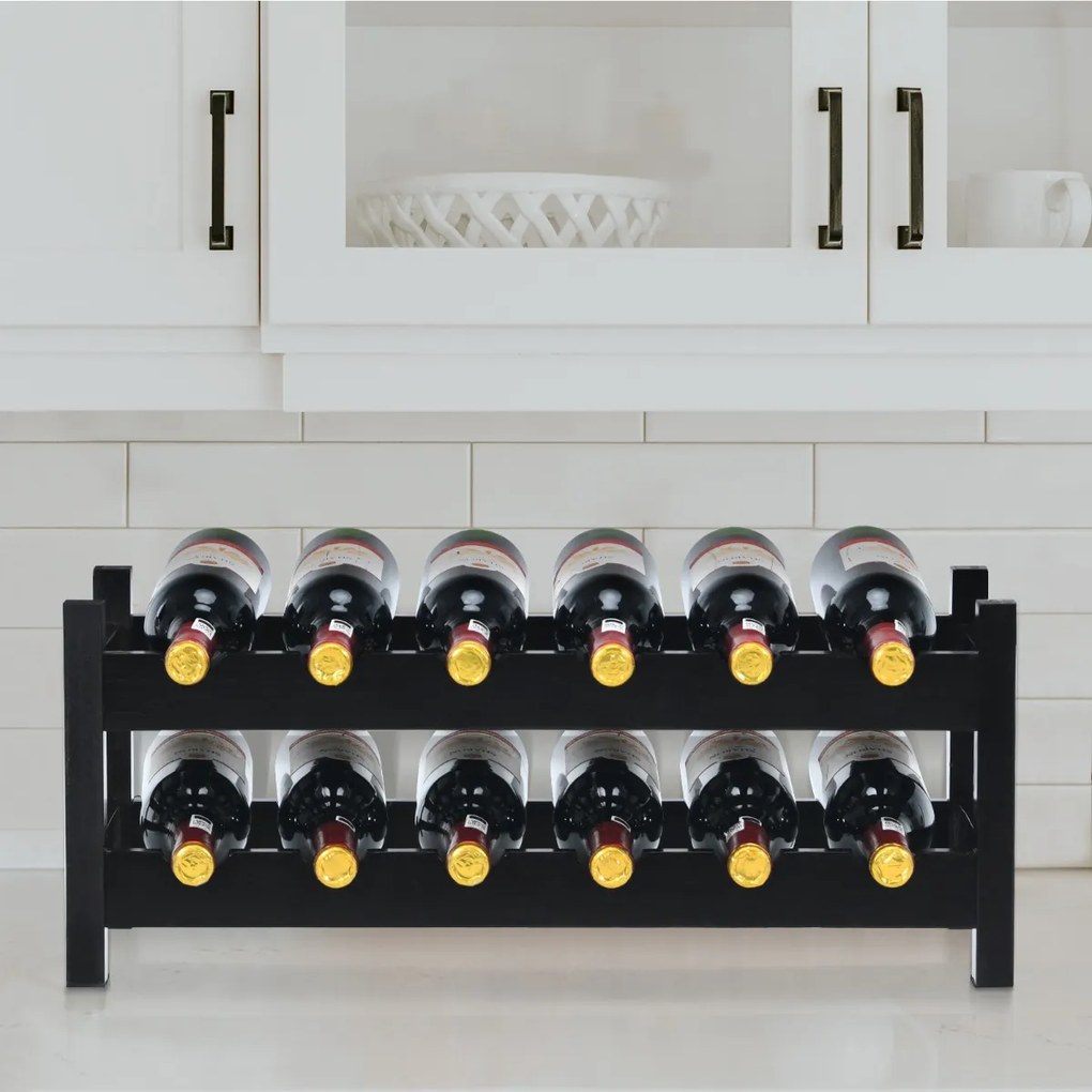 Costway Scaffale di bambù per vini per 12 bottiglie con 2 livelli, Porta bottiglie di vino per cucina e cantine 2 Colori