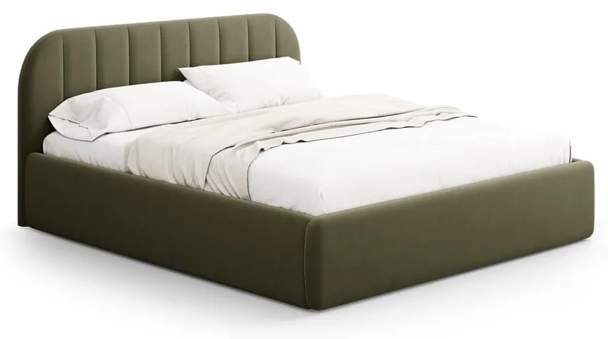 Letto matrimoniale imbottito verde con contenitore con rete inclusa 160x200 cm Juno – Windsor & Co Sofas