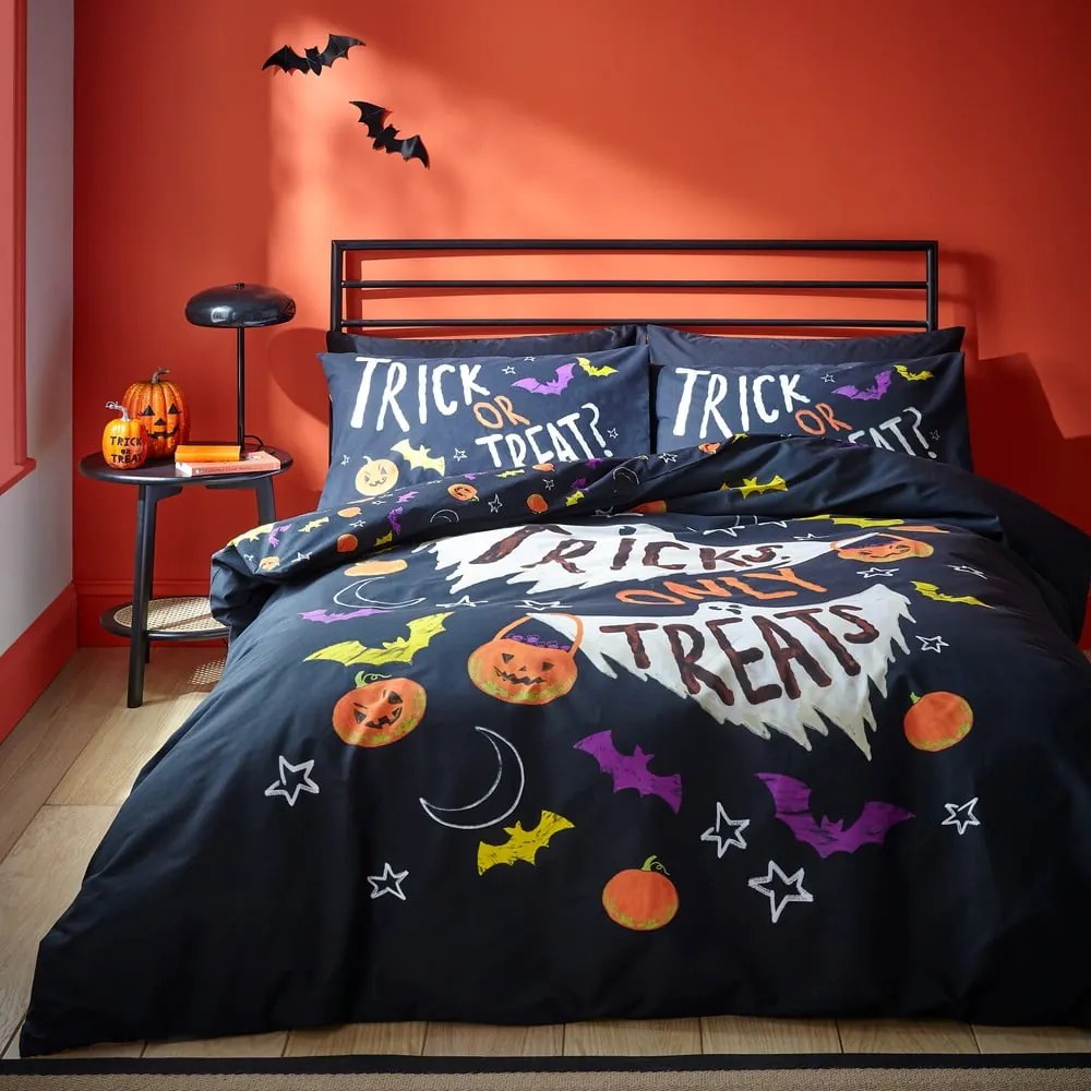 Set copripiumino e federa nero per letto matrimoniale 200x200 cm Halloween Trick or Treat – Catherine Lansfield