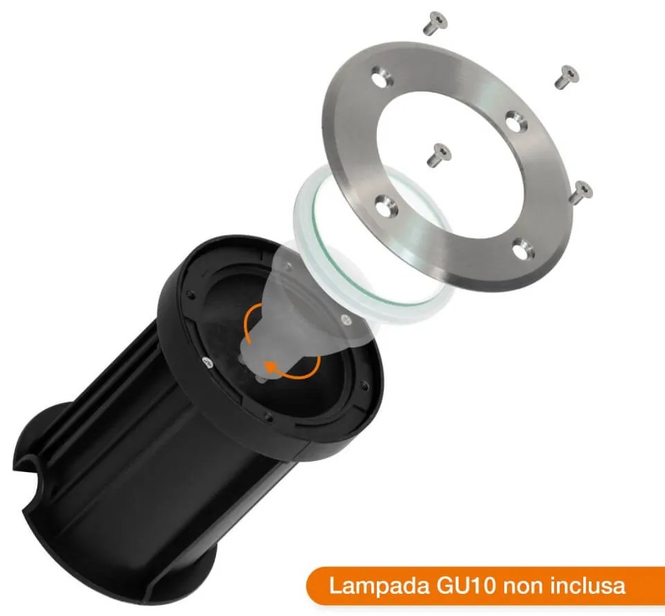 Faretto Carrabile GU10, IP67 - INOX 304 con Doppio Pressacavo Colore del corpo Inox
