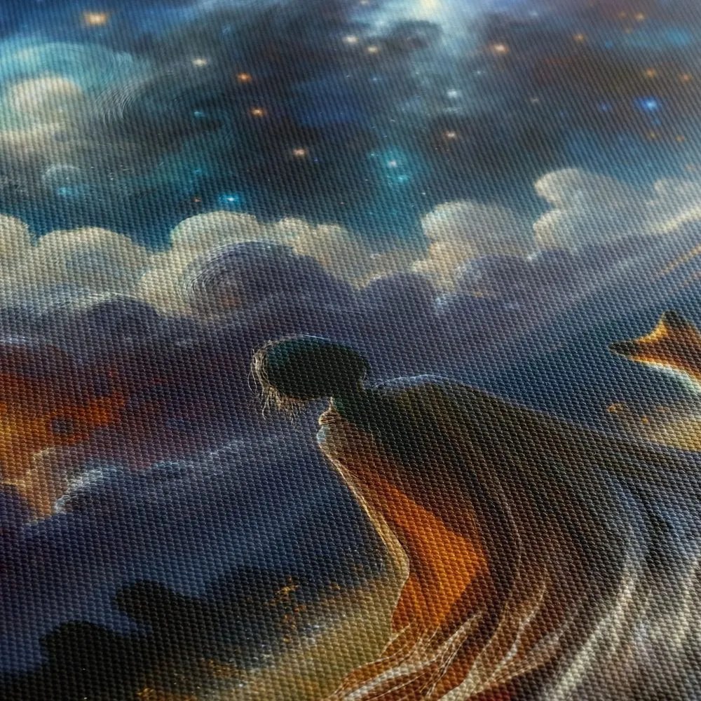 Quadro su tela – Figura con animali sotto le stelle