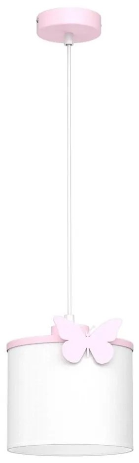 Lampadario a sospensione per bambini SWEET 1xE27/15W/230V bianco/rosa/farfalla