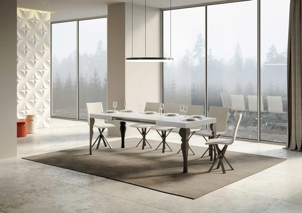Tavolo Allungabile 200-304x90x77 cm Paxon Bianco Frassino Telaio Antracite...