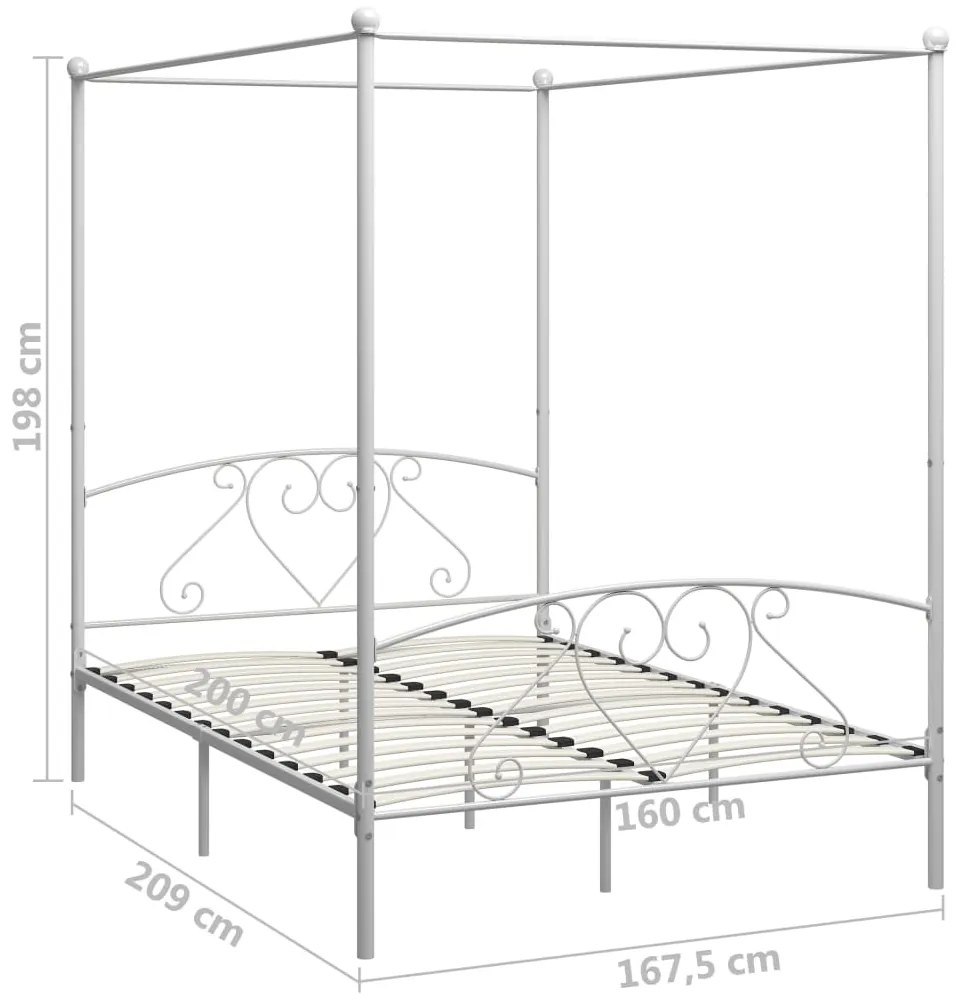 Letto a baldacchino bianco in metallo 160x200 cm