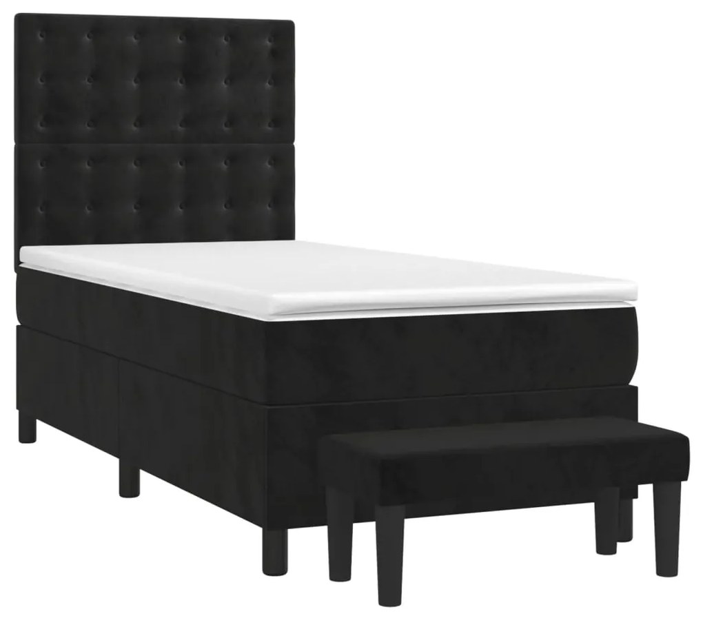 Giroletto a molle con materasso nero 100x200 cm in velluto