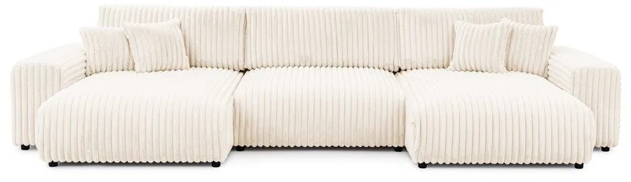 Divano angolare color crema allungabile/con contenitore (a U) rivestito in velluto a coste Sarina – Ropez