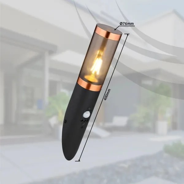 Globo 3157BCS-Applique da esterno con sensore BOSTON 1xE27/15W/230V IP44 nero/rame