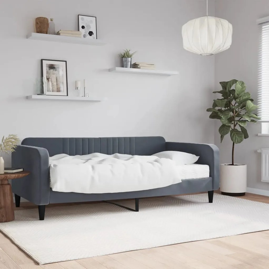 Divano Letto Con Materasso Grigio Scuro 90x190 Cm İn Velluto /