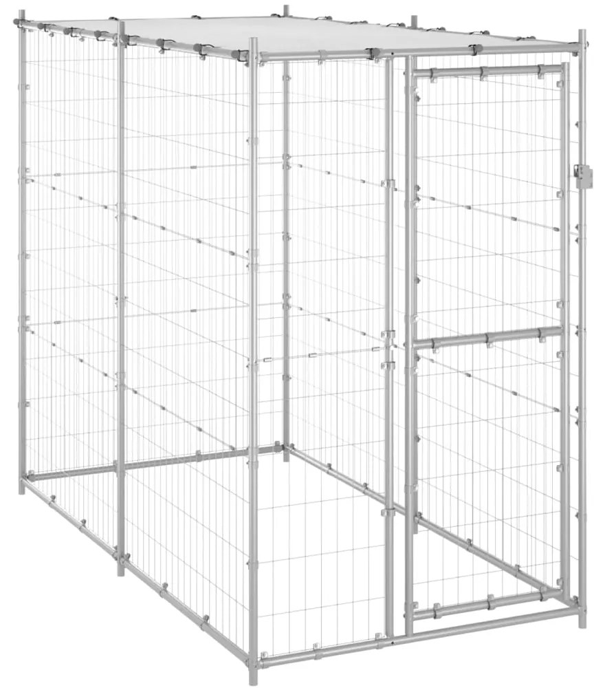 Gabbia Per Cani Da Esterno İn Acciaio Con Tetto 110x220x180 Cm /