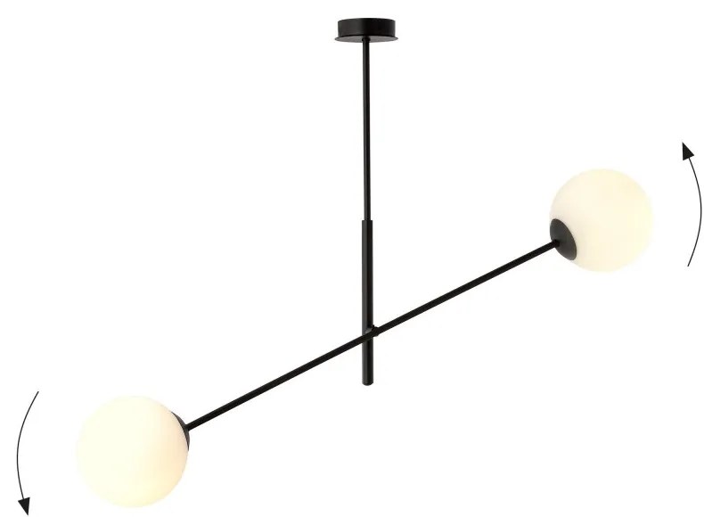 Lampadario da Soffitto in Acciaio e Vetro LINEAR 2 Nero 2xE14 Colore delle Sfere Bianco