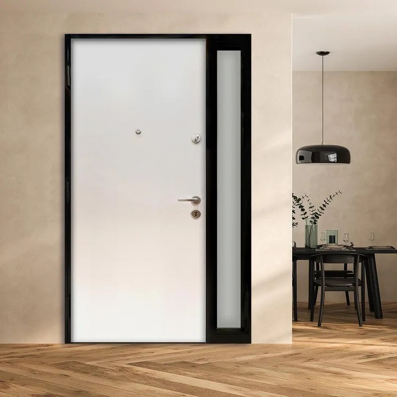 Porta blindata MASTER Maswood con vetro L 80 x H 210 cm in legno rovere/bianco, apertura spingere a destra, falso telaio incluso