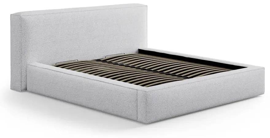 Letto matrimoniale imbottito grigio chiaro con contenitore con rete inclusa 140x200 cm Simon Olivia – Micadoni