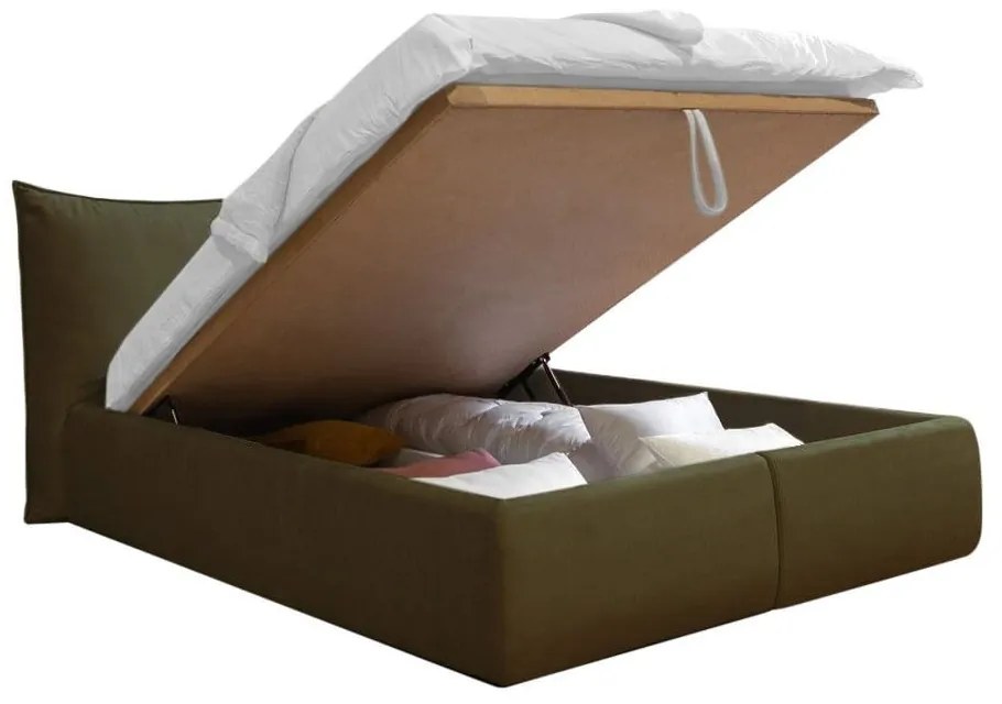 Letto matrimoniale in verde scuro imbottito con spazio contenitivo con griglia inclusa 180x200 cm Jade – Bobochic Paris