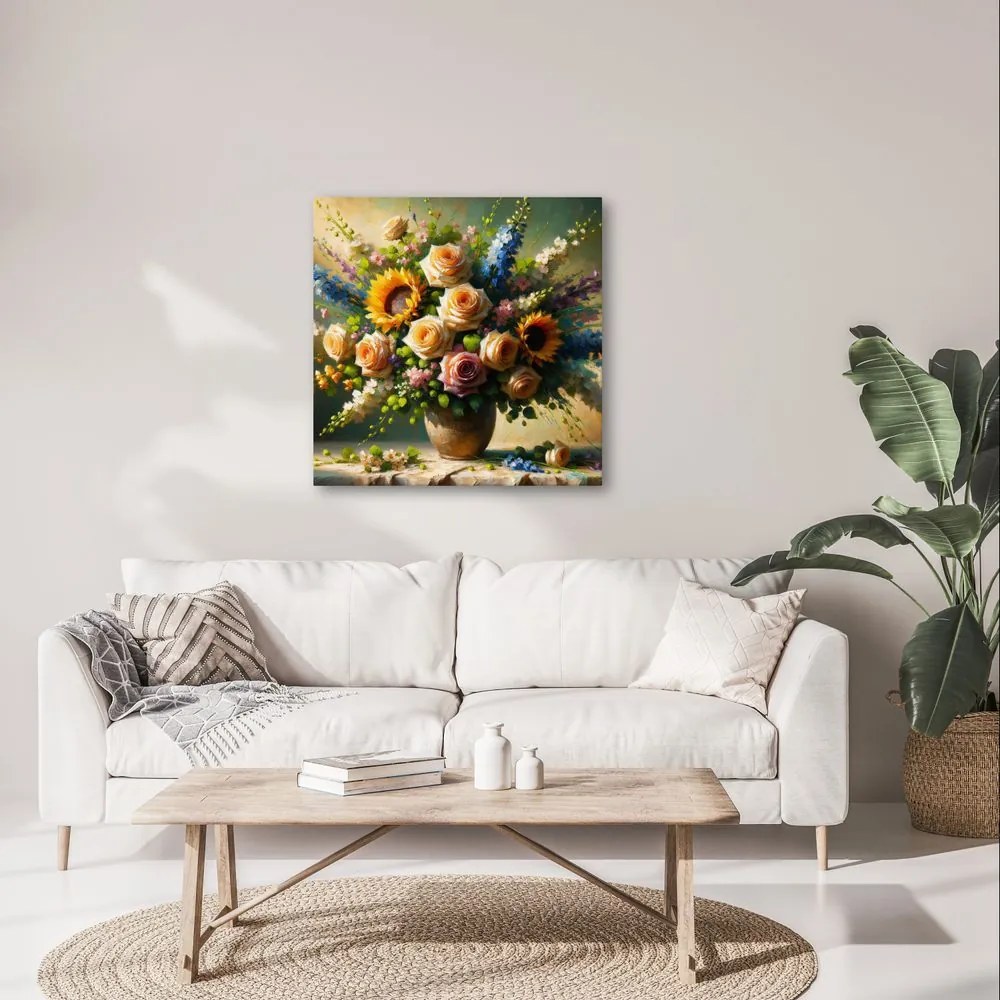 Quadro su tela – Bouquet di rose e girasoli