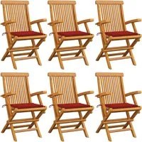 Sedie da Giardino con Cuscini Rossi 6 pz in Massello di Teak 3062547