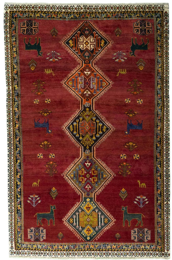Shiraz Tappeto persiano 150 x 230 Rosso (Iran) Annodato A Mano