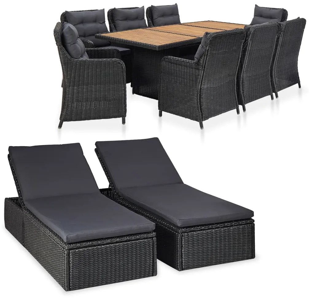 Set da pranzo da giardino 11 pz in polyrattan nero