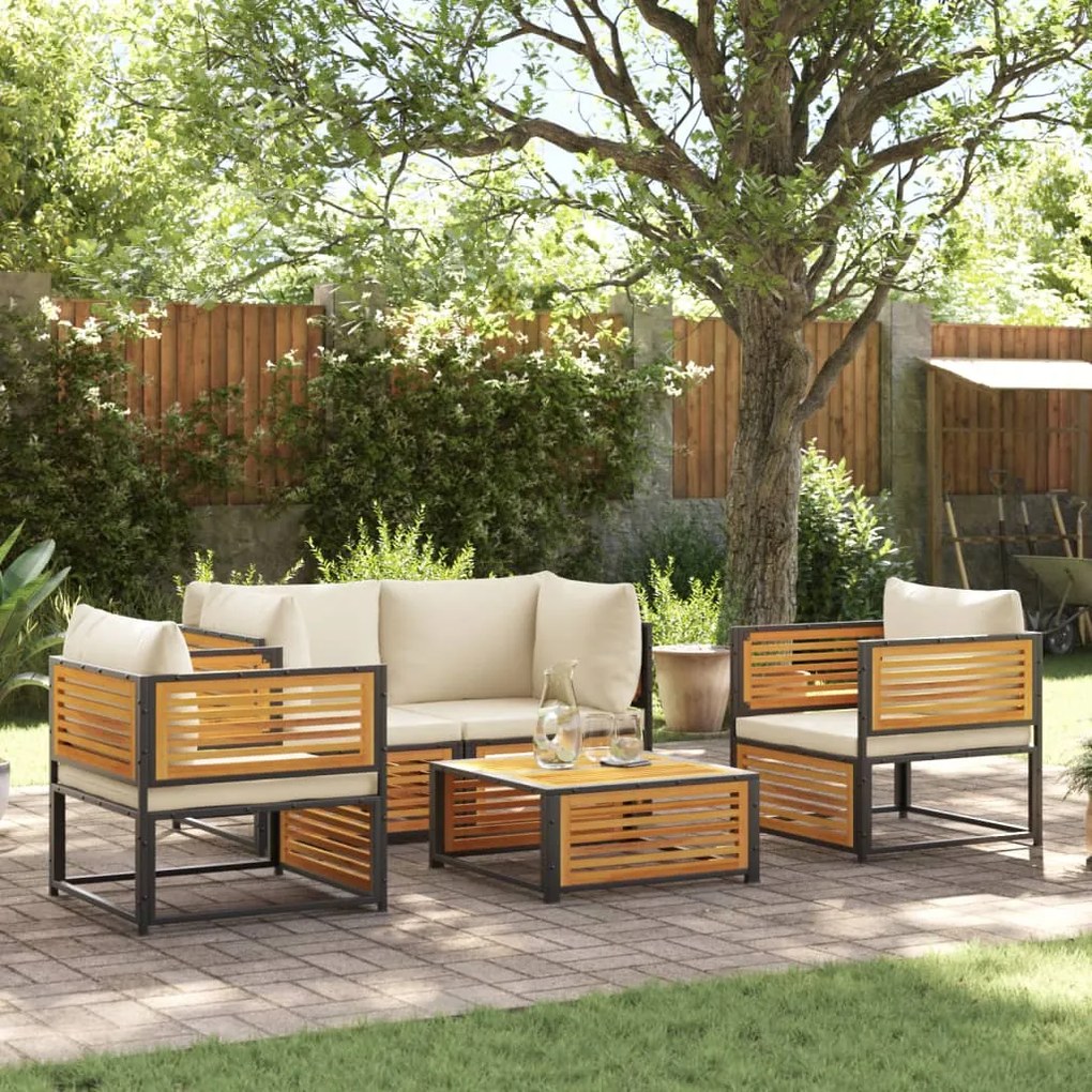 Set divano da giardino 5 pz con cuscini legno massello acacia