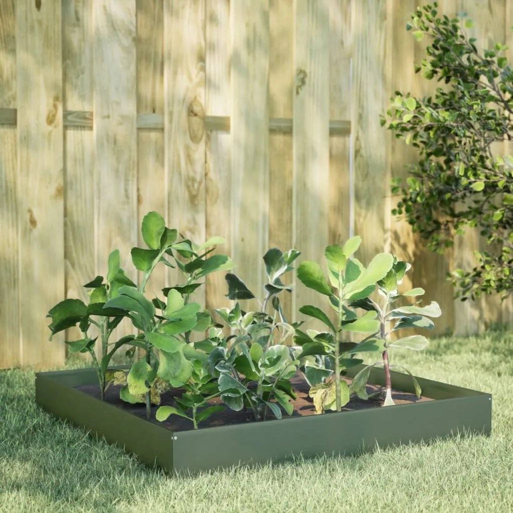 Fioriera Rialzata Giardino Verde Oliva 100x100x26 Cm Acciaio /