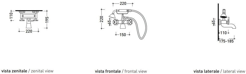 Rubinetto vasca esterno con deviatore e doccetta oro EG250OR EVERGREEN Flaminia