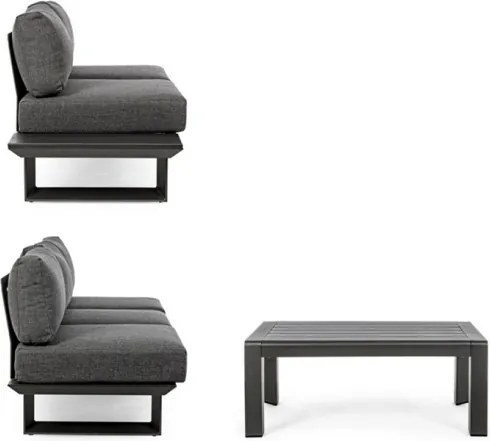 Salotto Angolare Da Esterno In Alluminio Con Cuscini E Tavolino Konnor Antracite Bizzotto