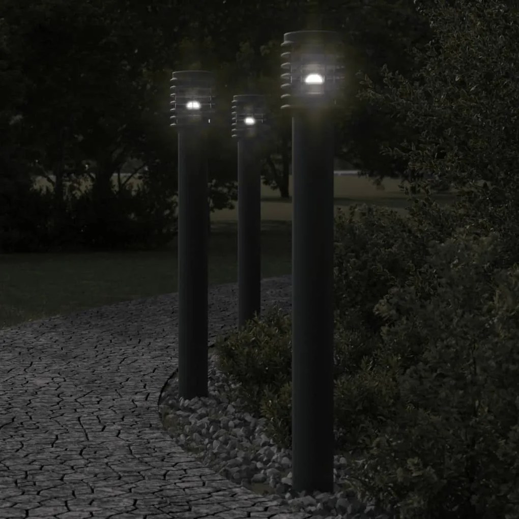 Lampada Da Terra Per Esterni Argento 110 Cm İn Acciaio Inox /