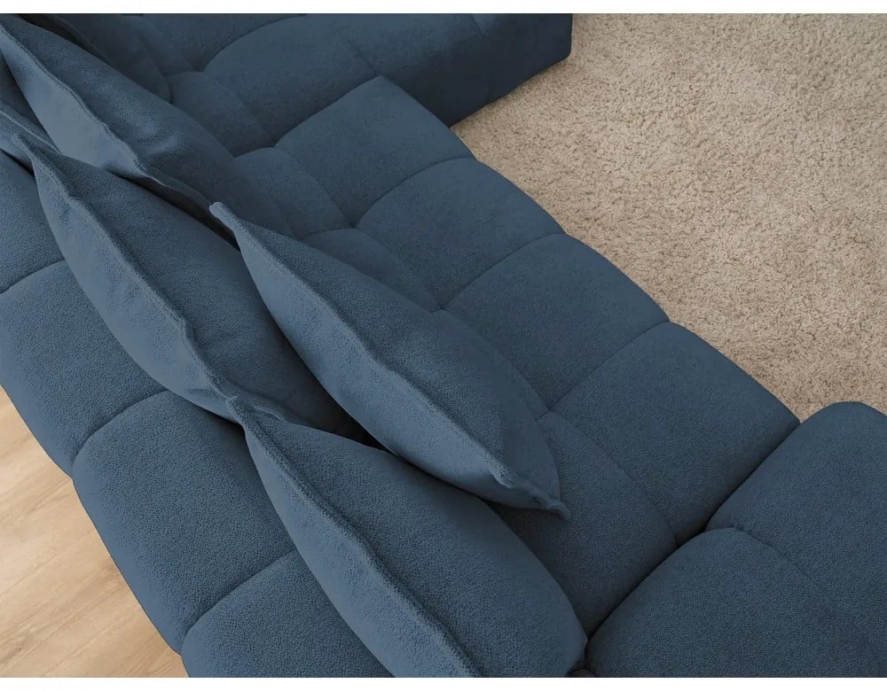 Divano angolare blu scuro allungabile e con contenitore (penisola a destra/chaise lounge) con rivestimento in ciniglia Everest – Bobochic Paris