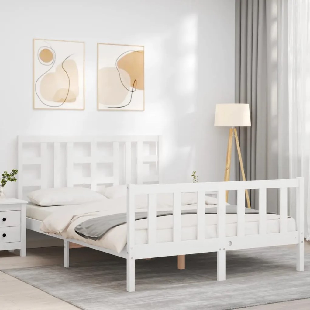 Giroletto con testiera bianco 140x200 cm in legno massello