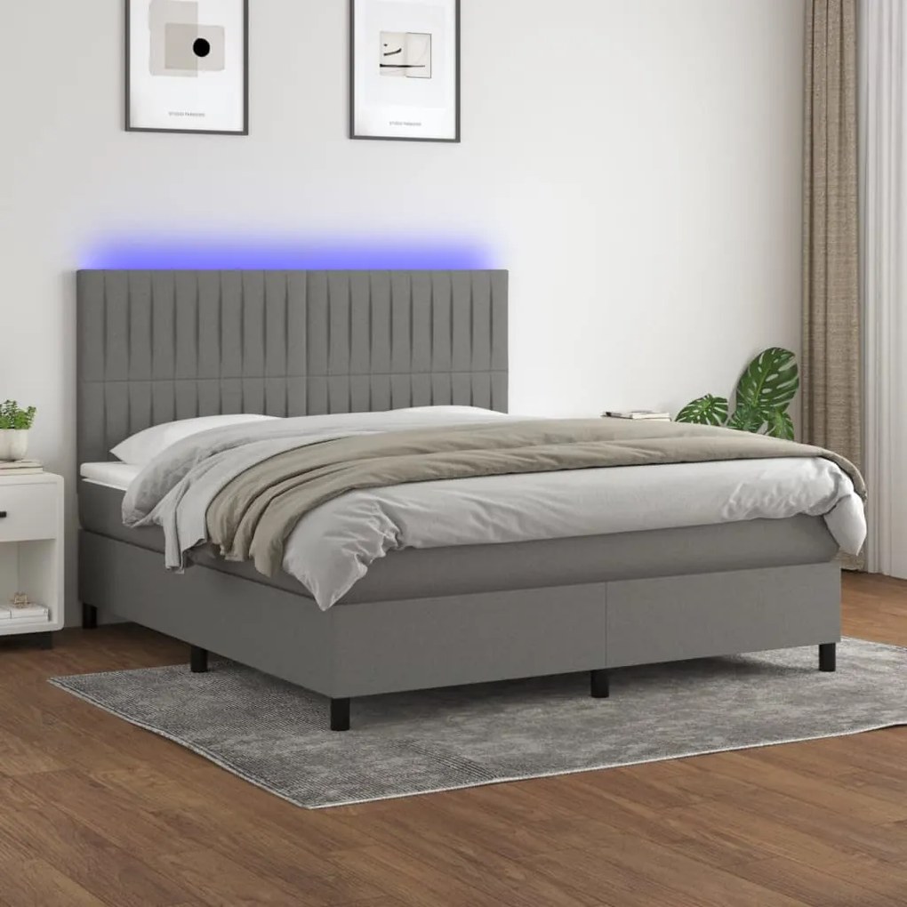 Letto a molle materasso e led grigio scuro 160x200cm in tessuto