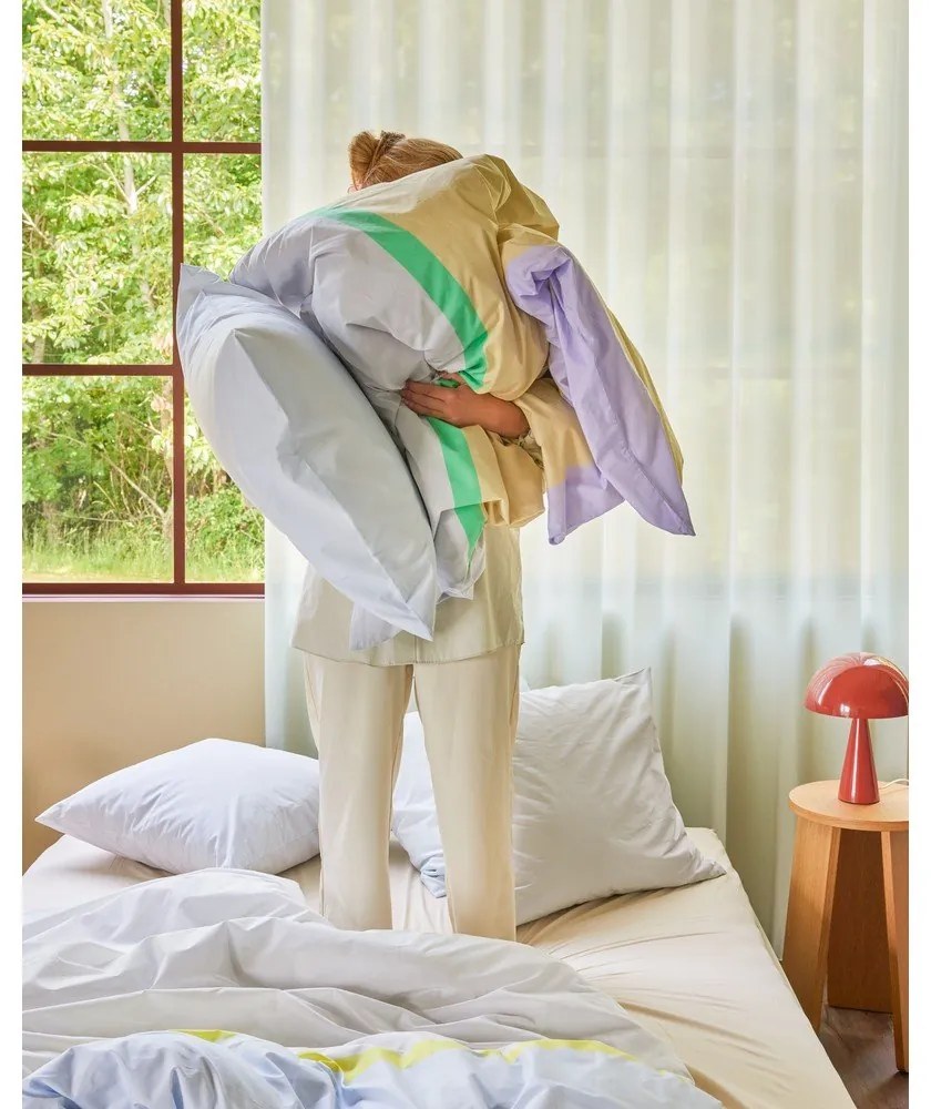 Biancheria da letto singolo bianca e beige in cotone 140x200 cm Block - Hübsch