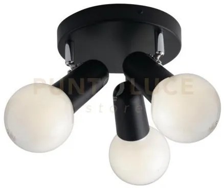 Spot punto nero 3 luci attacco e27 26x18x12cm in metallo