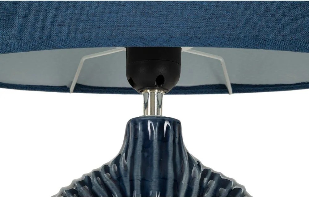 Lampada da tavolo blu in ceramica con paralume in tessuto (altezza totale 43 cm) Seta – Mauro Ferretti