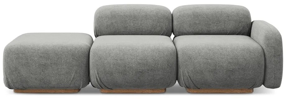 Chaise lounge componibile grigia (con penisola a sinistra) con rivestimento in bouclé Ailani – Makamii