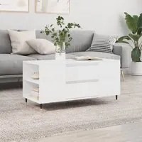 Tavolino Salotto Bianco Lucido 102x44,5x50 cm Legno Multistratocod mxl 126459