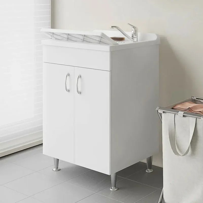 Set da 60 cm con lavatoio colonna e pensile in legno bianco Fedra